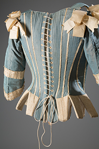 Corset (stay), silk, silk ribbon, whalebone, c. 1770, possibly Europe (NY: Museum at FIT)