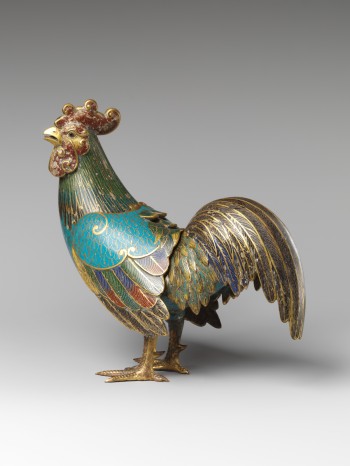Incense burner in the shape of a rooster, cloisonné enamel.