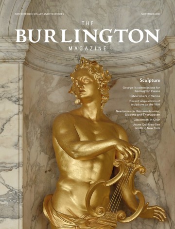 Cover of the November issue of The Burlington Magazine (2023), which includes a photograph of a detail of Apollo (1724).